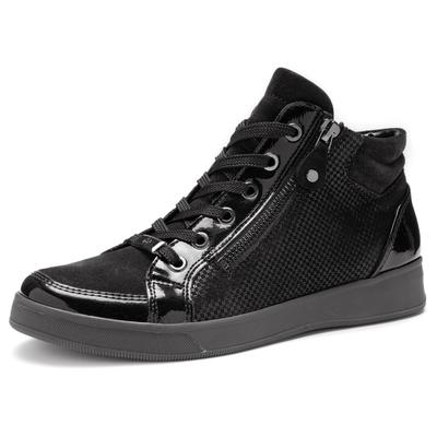 Sneakerboots ARA "ROM", Damen, Gr. 7,5, atmungsaktiv, schwarz, Glattleder, Lackleder, Veloursleder, unifarben, Schuhe Sneakerboots, Hightop Sneaker, Schnürboots mit Kontrastbesätze, Topseller