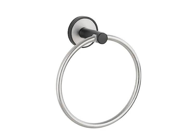 WENKO UV-Loc® Handtuchring Udine, Ring für Bad-Handtücher aus gebürstetem & schwarz matt lackiertem Edelstahl zur stressfreien Befestigung ohne zu Bohren mit UV-Loc® Klebesystem, 15 x 18 x 7,5 cm