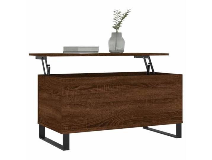 KTHLBRH Couchtisch Eiche braun 90 x 44,5 x 45 cm Holz mehrschichtig Hebefläche, verstecktes Ablagefach, Beine aus Metall, stabil und vielseitig