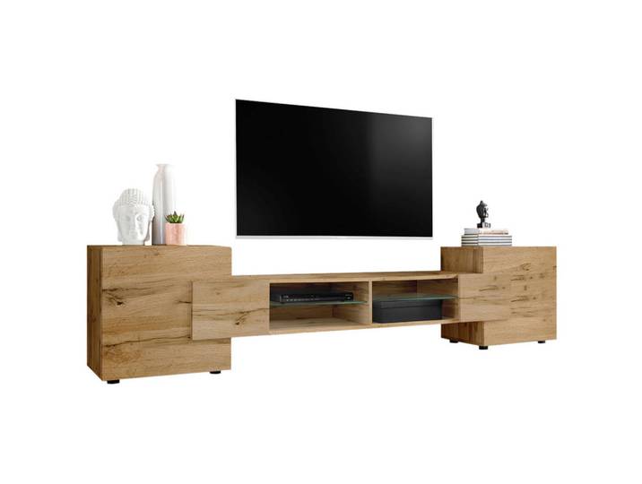 Komodee Lowboard Merano Eiche Wotan, Eiche Wotan, Eiche Wotan, Eiche Wotan, 4 Fächer, Rechteckig, 230x52.5x35 cm, Wohnzimmer, TV Möbel, Lowboards, Lowboards stehend