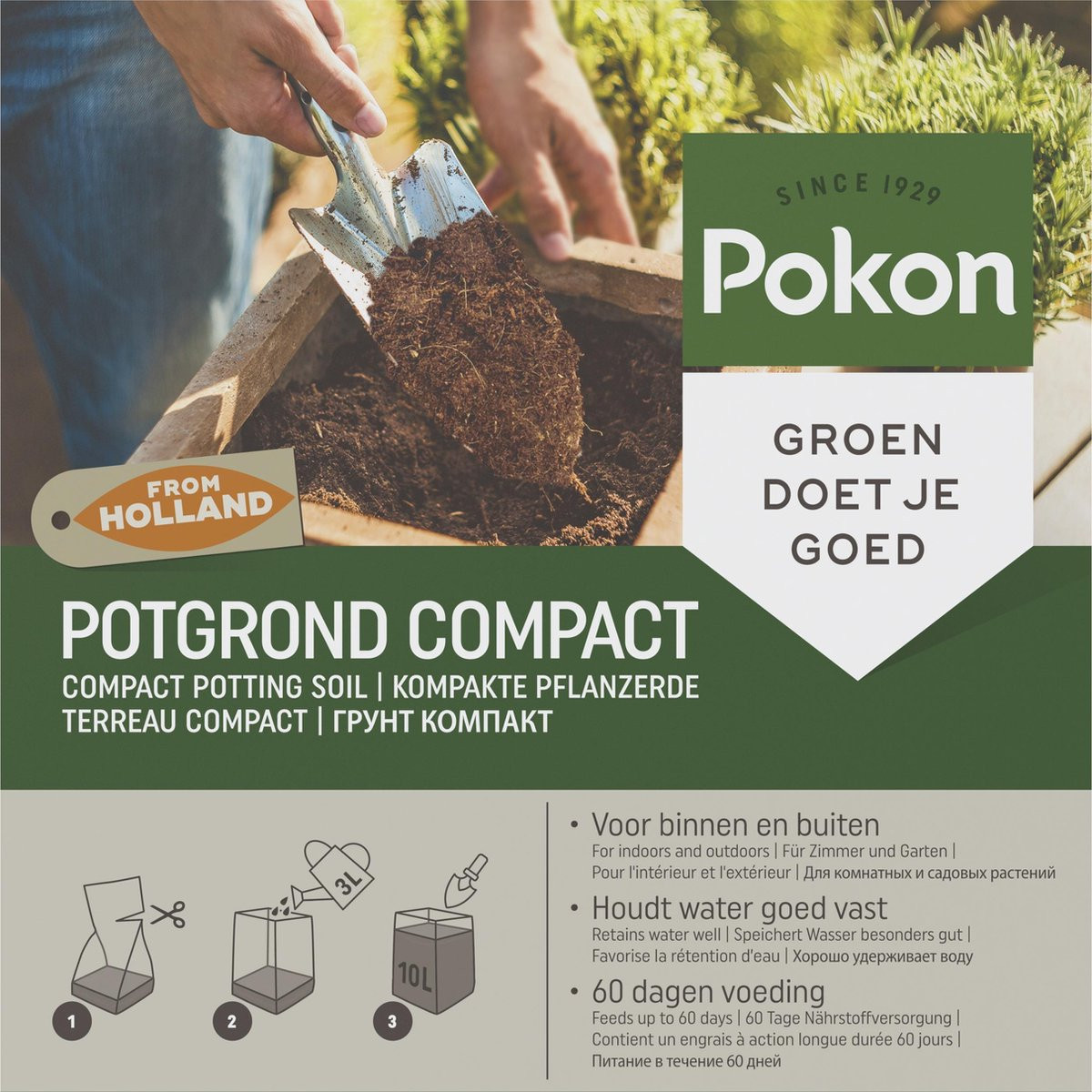 Pokon Kokos Potgrond Compact - 10 l - Universele potgrond met 60 dagen voeding