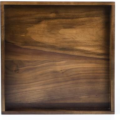 KINWELL Square Black Walnut Wood Serving Tray Ottoman Tray with Handles