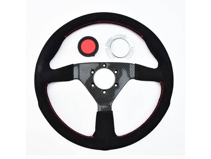 Volant universel en cuir suédé de marque M, 350 mm, profondeur 40 mm, simulation de volant sans trou, support plat en carbone véritable