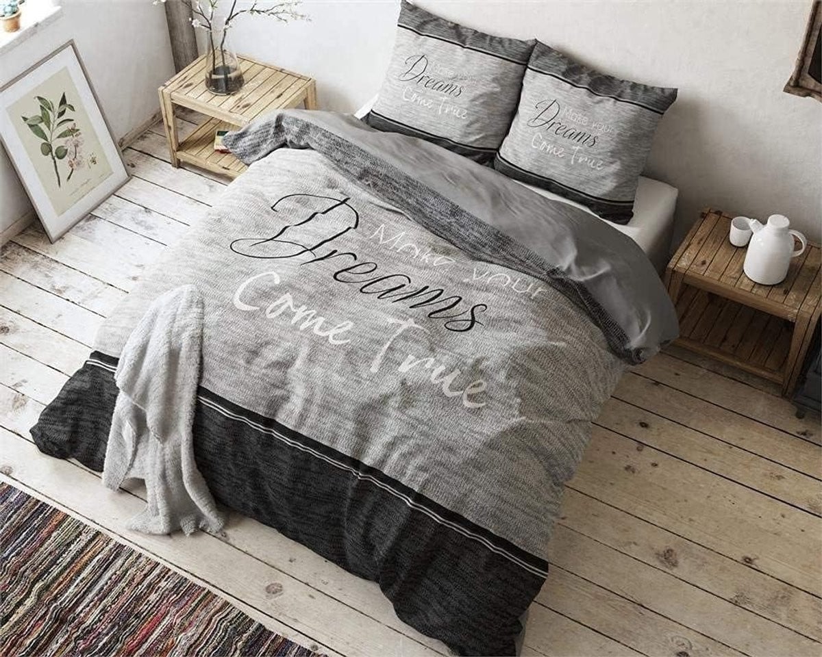 SLEEP TIME Dekbedovertrek met 2 Kussenslopen, 100% Katoen, Grijs, Breedte: 220 cm, Hoogte: 240 cm, Kussenslopen: 60 x 70 cm