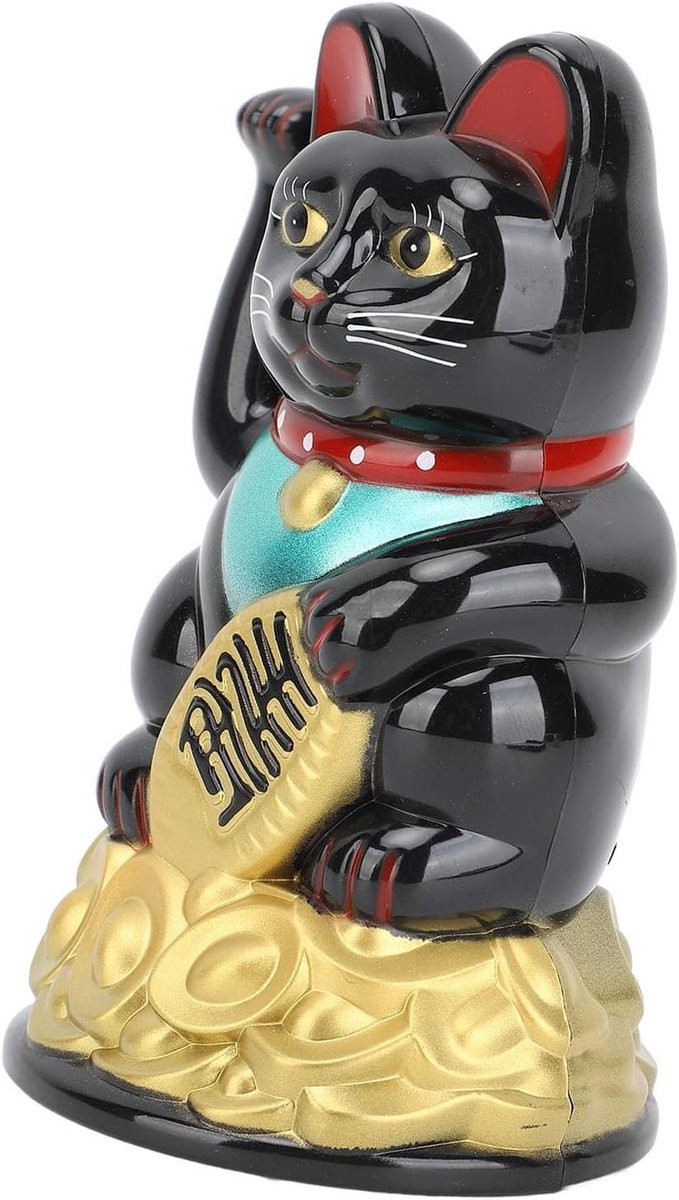 Elektrisch zwaaiend Gelukskat ornament - Welkom kat interieur decoratie - Zwart - Hoogte: 114 cm