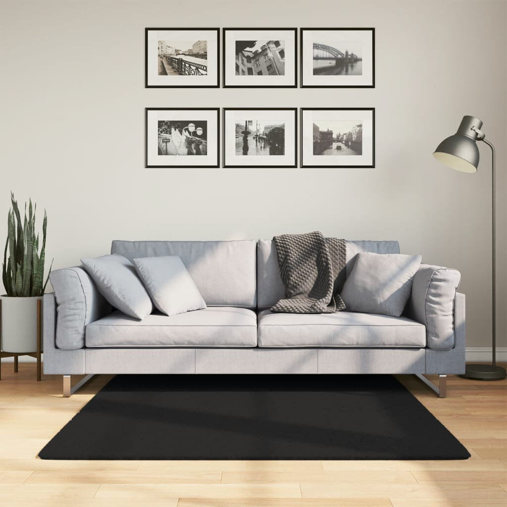 17 Stories Rug "HUARTE" Short Pile Soft and Washable Black Black Square 120cm