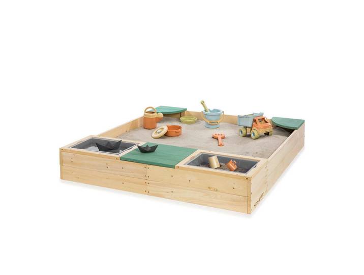 Muddy Buddy Sandkasten Beach Rebel, Grün, Naturfarben, Holz, Zypresse, massiv, 125x20x135 cm, EN 71, Freizeit & Co, Gartenspielzeug, Sandkästen