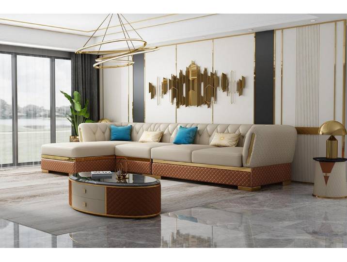 JVmoebel Ecksofa Moderne Ledercouch in L-Form mit goldenen Metallfüßen, Made in Europa