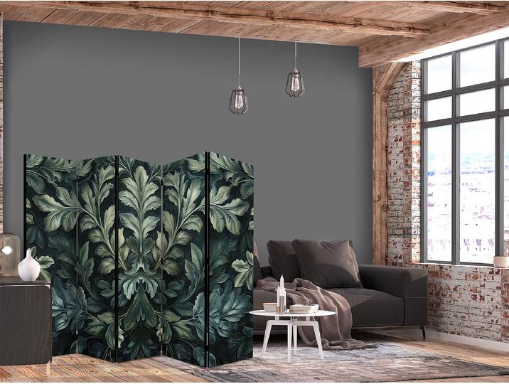 Paravent Dark Green Leaves 2-seitig Andere Grün 225 x 172cm