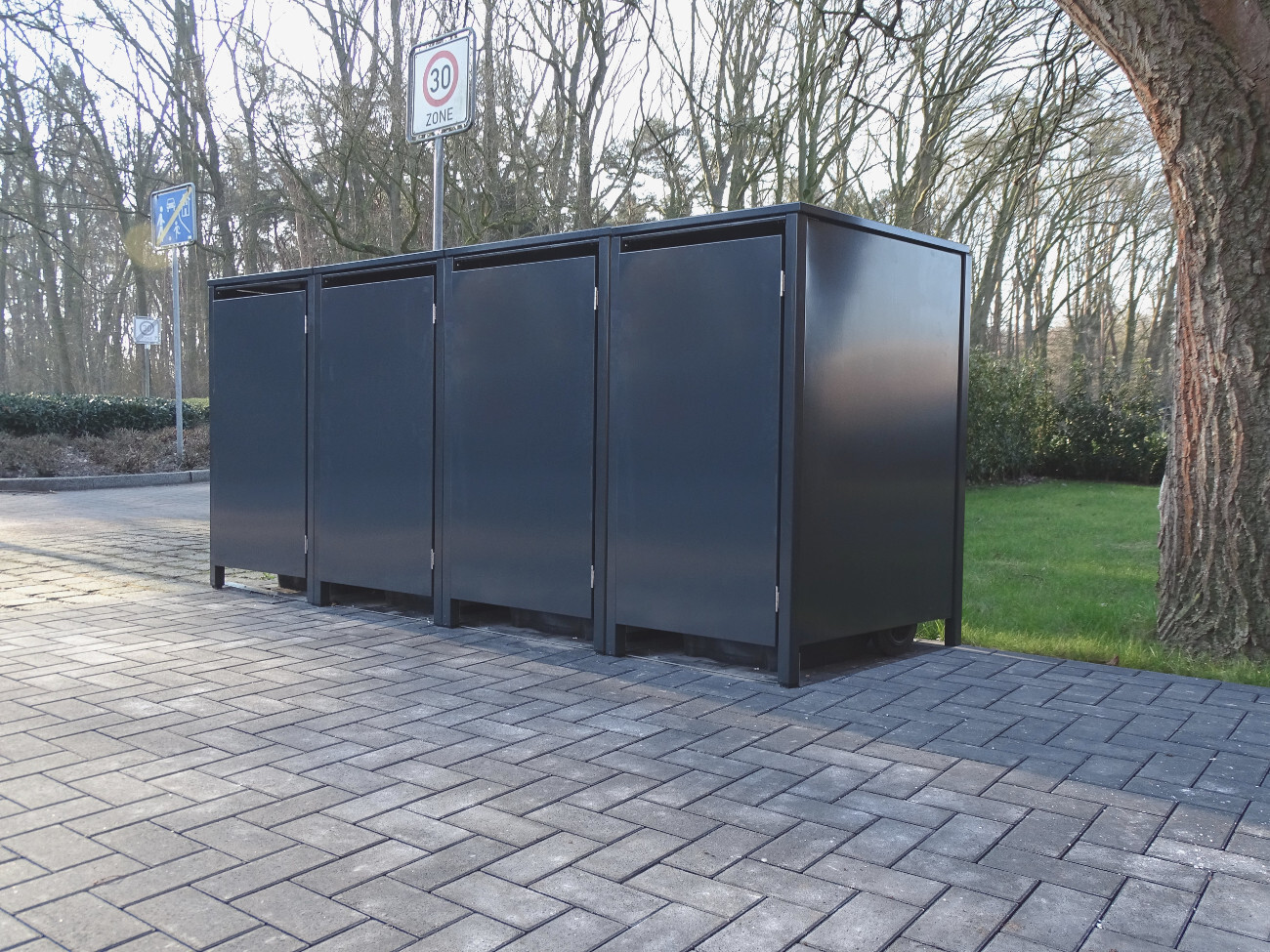 4 Mülltonnenboxen o.Stanzung Anthrazit komplett RAL 7016 für 120Liter Mülltonnen