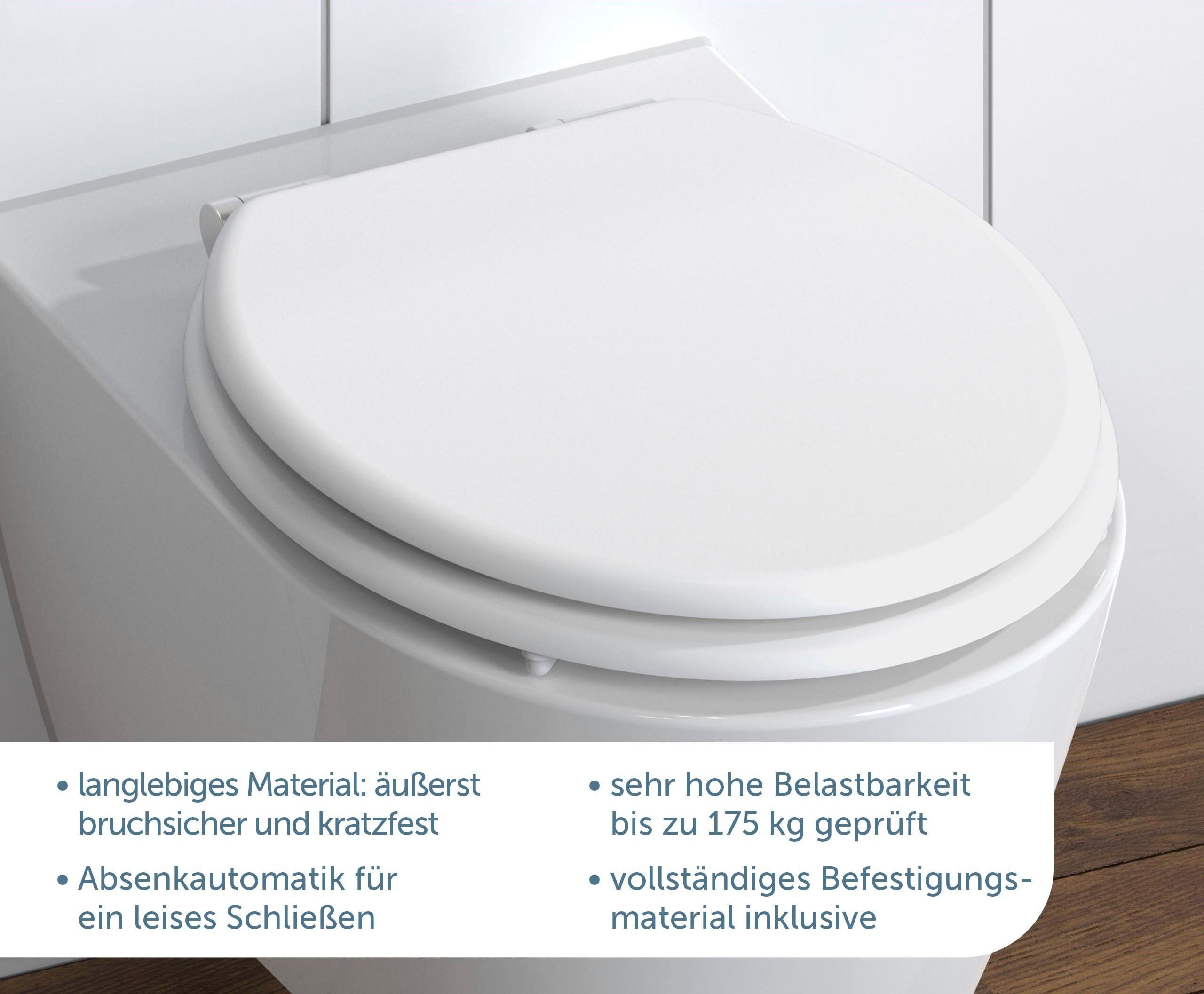 WC-Sitz SCHÜTTE "SPIRIT", weiss (weiß), B:375cm H:5,5cm L:43,5cm, MDF - Mitteldichte Holzfaserplatte, WC-Sitze, WC-Sitz, mit Absenkautomatik und MDF-Holzkern weiß Einheitsgröße