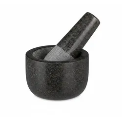 Relaxdays Granit Mörser mit Stößel, robust & langlebig, Gewürze, Kräuter, polierter Steinmörser, Ø 8,5 cm, V 100ml, grau