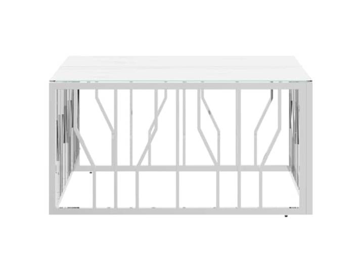 KTHLBRH Couchtisch Silber 80 x 80 x 40 cm Edelstahl und Glas Tischplatte aus gehärtetem Glas mit Marmor-Finish, robuster Rahmen, modernes Design, einfache Reinigung