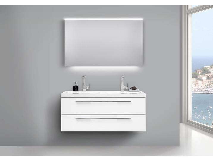 Doppelwaschtisch Badmöbel Set Weiss und LED Lichtspiegel