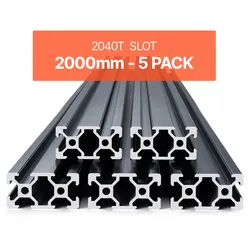 VEVOR 5er Set 2000 mm T-Nut 2040 Aluminium-Strangpressprofil, eloxierte Linearschiene nach europäischem Standard, Nutenprofil für 3D-Drucker, CNC-Maschine DIY, Lasergravur, Schwarz