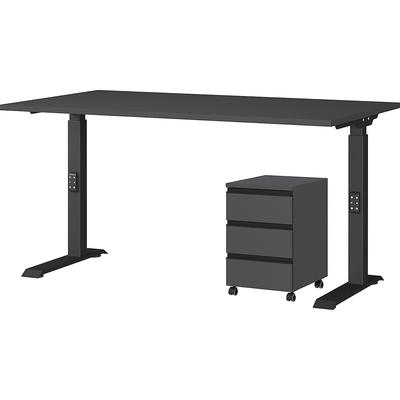 Büro Set 2-teilig | Schreibtisch 140x80cm & Rollcontainer Graphit | Einstellbar 68-91 cm & Soft-Close | Made in Germany `Stuttgart` Kadima Design