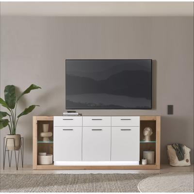 Sideboard HOME AFFAIRE "Brixen, moderne Kommode, Stauraumelement in Eiche Evoke Dekor", weiß (eiche evoke, weiß), B:198cm H:83cm T:43cm, Sideboards, Sideboard, Metallgriffe, ausreichend Stauraum, vielseitig einsetzbar