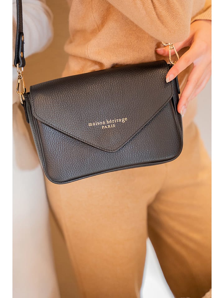 maison héritage PARIS Leder-Umhängetasche "Mariam" in Schwarz - (B)22 x (H)16 x (T)6 cm - onesize
