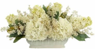 Creative Labs Assorted Hydrangea and Seeded Eucalyptus Arrangement in Oblong Ceramic Planter