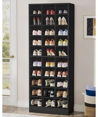 yuzhou 30 Pairs Tall Shoe Cabinet, 10 Tiers White Wooden Shoe Storage Rack for Closet, Entryway - 10-tier
