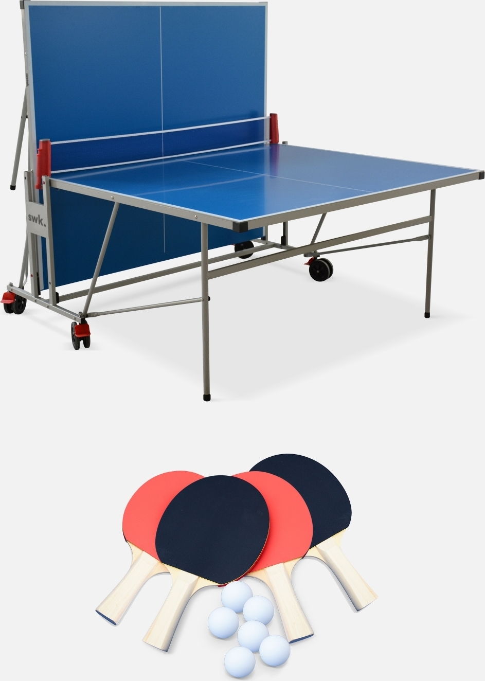 sweeek - Klappbare Outdoor-Tischtennisplatte mit 4 Schlägern und 6 Bällen - Blau