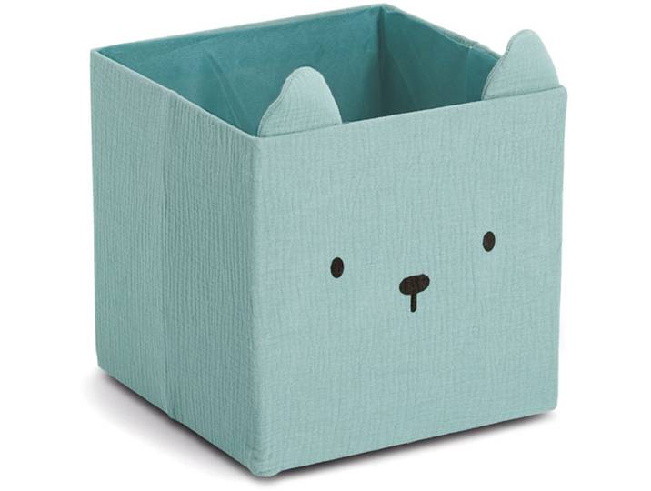 Aufbewahrungsbox ZELLER PRESENT Bär , Musselin , blau (mint), B:28cm H:28cm T:28cm, Baumwolle, Polyester, Aufbewahrungsboxen, Aufbewahrungsbox, Tiermotiv, kinderfreundlich, faltbar