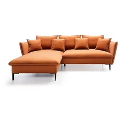 ECKSOFA SOLE Orange Plüsch-Stoff mit Schlaffunktion