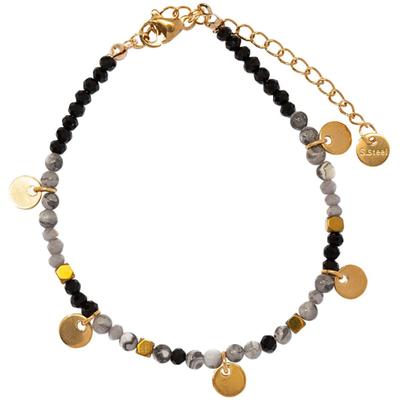 Armband FIRETTI "Schmuck Geschenk Edelstahl Armschmuck Armkette Edelstein Plättchen", gelb (gelbgoldfarben, weiß, grau, weiß, grau), Armbänder, Damen, 22,5cm, Edelstahl, Armband, Made in Germany - mit Labradorit oder Achat