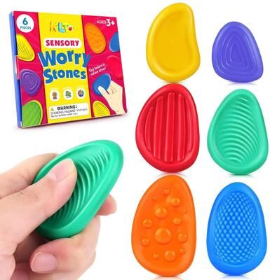 Inspired Finds Fidget Sensory Silicone Stones 6 Pack Textured Stress Relief Toys For Adults And Kids With Autism Or Anxiety boxed