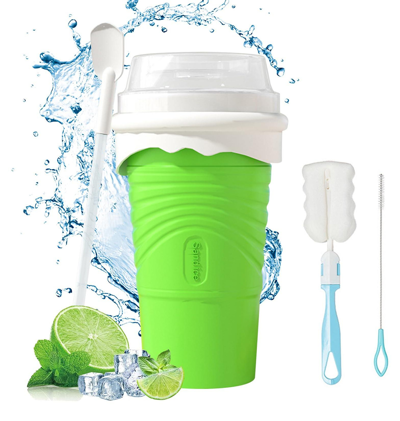 Dripio Siliconenbeker voor het maken van slushies, groen, inclusief accessoires