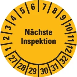 Dreifke® Prüfplakette Nächste Inspektion 27-32, gelb, Dokumentenfolie, Ø 20mm, 36 St/Bogen