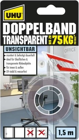 UHU TRANSPARENT doppelseitiges Klebeband 19,0 mm x 1,5 m, 1 Rolle