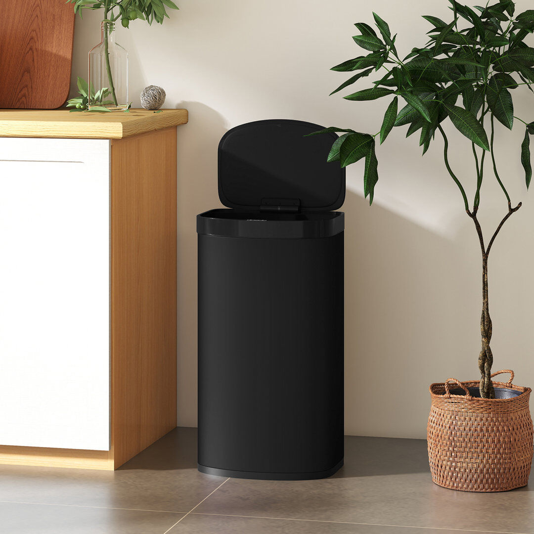 HOMCOM Stainless Steel Motion Sensor Kitchen Trash Can - 55L Black 55L