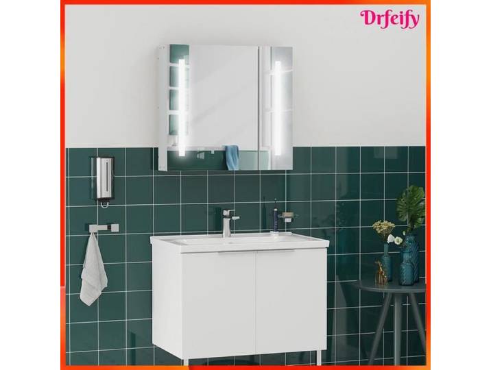 Armoire murale miroir lumineux - AKOZON - 9497 - LED 6500K dimmable USB - 2 portes 3 niveaux - 70x15x65 cm