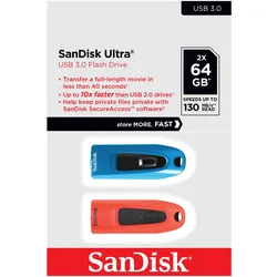 Sandisk Ultra (2-Pack) (64 GB, USB-A), USB Stick, Rot, Blau