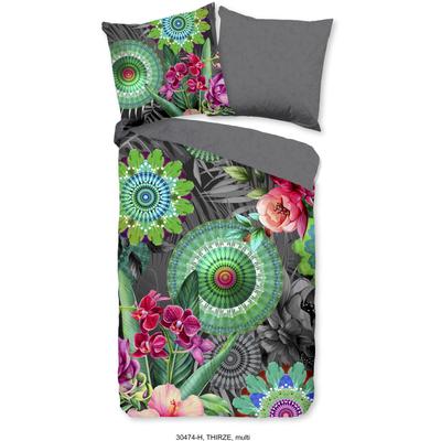 Wendebettwäsche HIP "Thirze", bunt (multi, anthrazit, grün, bunt), B/L: 155cm x 220cm, 1 Stk., 1 Stk., Satin, B/L: 80cm x 80cm, 2 Stk., Satin, Obermaterial: 100% Baumwolle, Bettwäsche, Wendebettwäsche, Mako-Satin, 135x200, Reißverschluss,...
