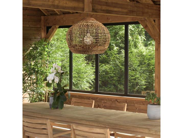 Suspension ''boule'' 60x60cm en abaca couleur naturelle et teck