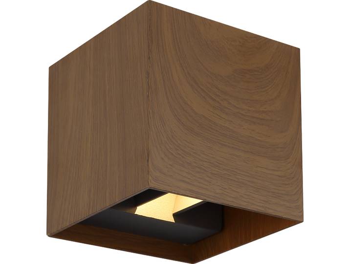 Globo Lighting Außenleuchte Aluminium Druckguss Holzoptik dunkel, Richtung Lichtschein: auf- und abwärts, IP54, verstellbarer Lichtkegel, BxH: 100x100mm, AL: 100mm, inkl. 2x LED 3W 230V, 290lm Source, 308lm Output, 3000K