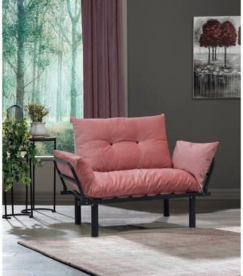 Furnia Bullet Extra Wide Modern, Metal Legs Button Loveseat