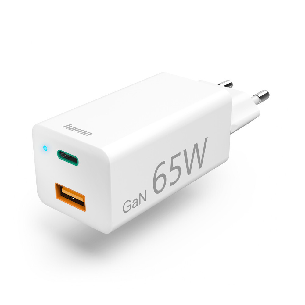 Hama Snellader USB-C 65W met USB-C PD en USB-A QC, wit - 201643