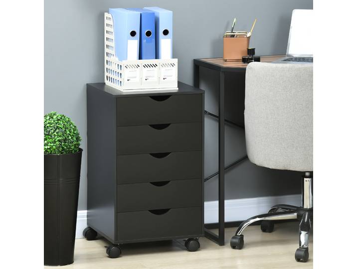 HOMCOM Classeur Mobile 5 Tiroirs Noir 40x40x67 cm