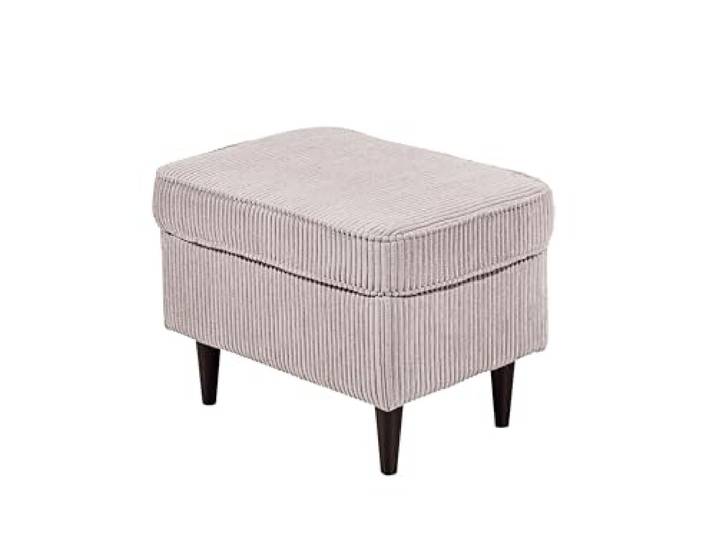 Fußhocker >OSKAR< in flamingo mit weichem 100% Polyester-Stoffbezug, Schaumstoffpolster, schwarzen Massivholzfüßen, 63x43x42 cm, pflegeleicht, teilw. zusammengebaut und schnell einsatzbereit.