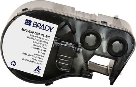 Brady M4C-500-595-CL-BK fita de vinil preto sobre transparente 12,7 mm x 6,1 m