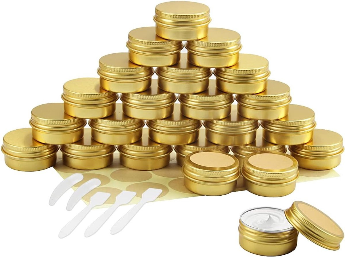 SnelShoppen 24 stuks aluminium lege cosmetic containers van 20ml inclusief accessoires