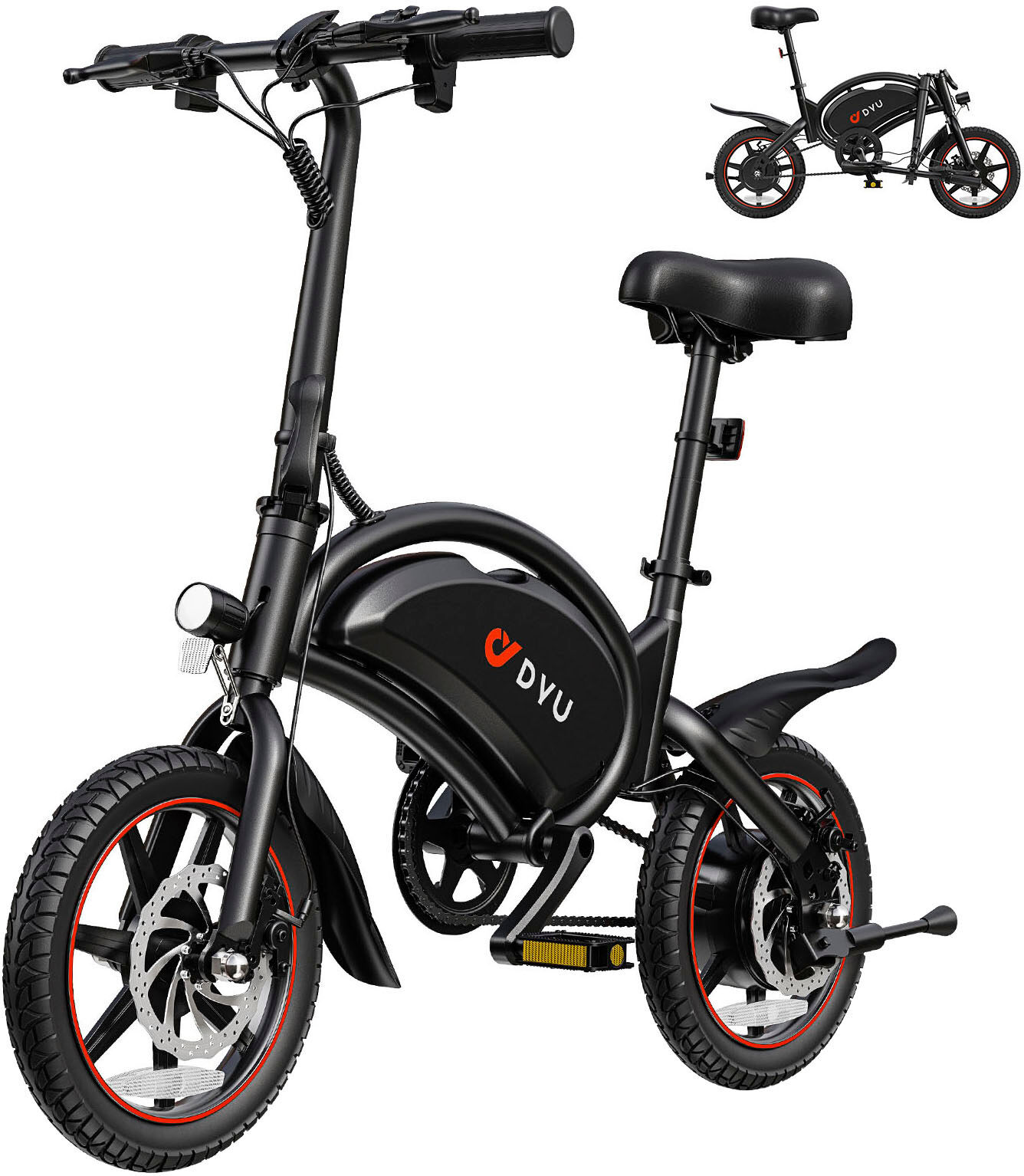 E-Bike DYU "DYU D3S", schwarz, Elektrofahrräder, 14 Zoll (35,56cm)