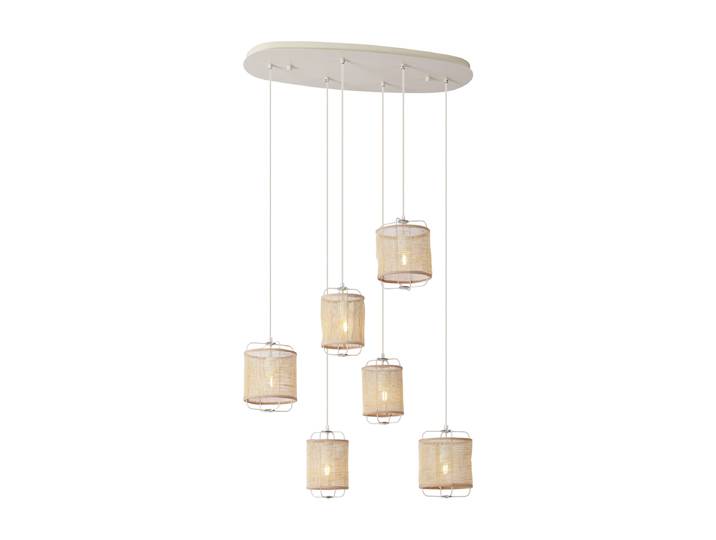 Suspension Japandi beige avec abat-jour en tissu 6 lumières -