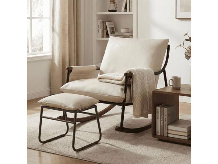 Fauteuil Relax Jardin avec Repose-Pieds Beige Clair – Assise Large – Fauteuil Confort Terrasse Balcon