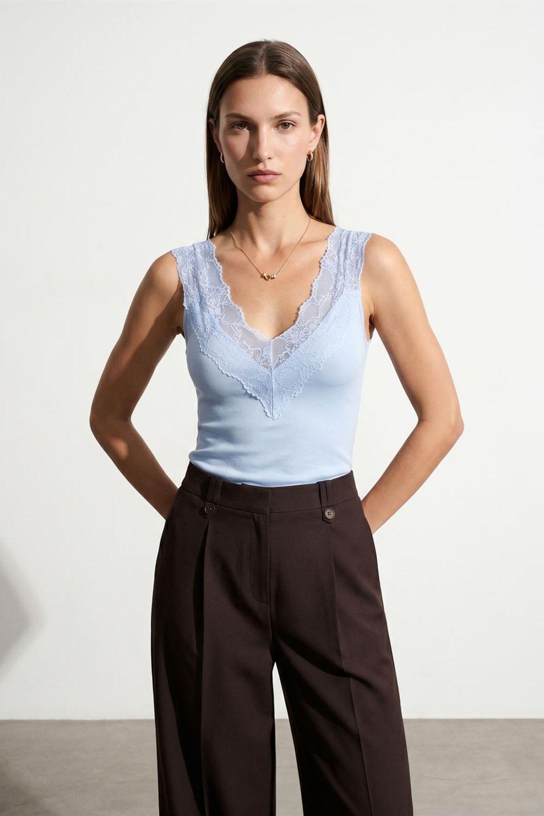 Aansluitend Mouwloos Kanten Blouse