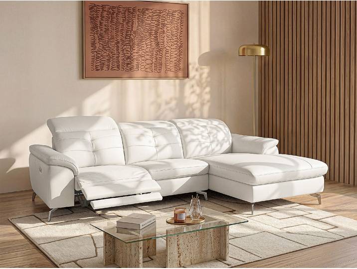 Relaxsofa Ecksofa Leder - Ecke Rechts - Elfenbein - LISMORE