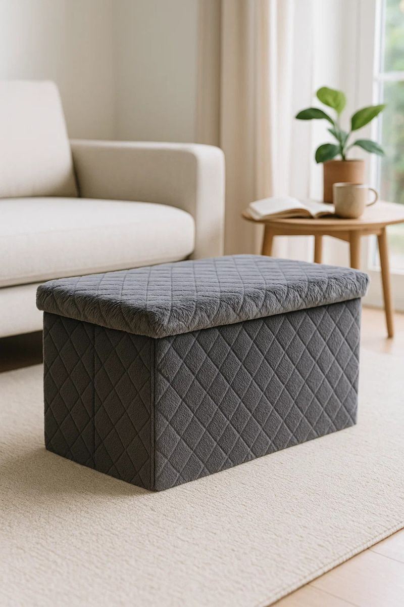RegalosMiguel Puff Almacenaje Dico 76 cm Terciopelo - Gris